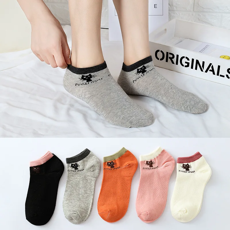 Короткие невидимые носки с рисунком аниме женские удобные летние хлопковые