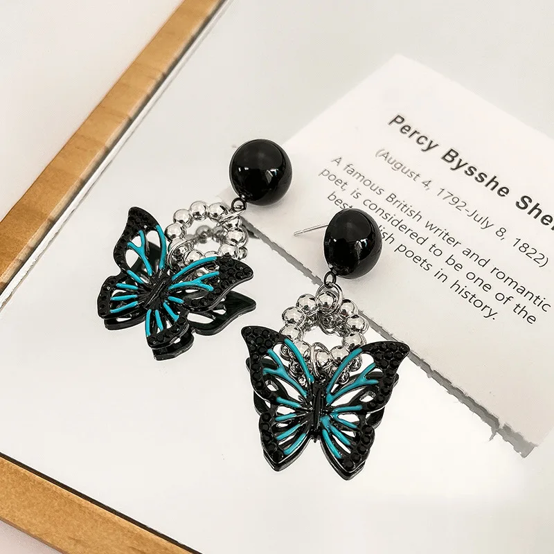

Hollow Blue Black Butterfly Drop Earrings New Chic Design Metal Insect Earrings Women Fashion Jewelry Ins Style Earrings