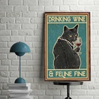 Модульный плакат на холсте с изображением черной кошки, домашний декор, забавные картины, HD печатные картины с изображением питьевого красного вина, картины с изображением животных, Настенная картина для гостиной