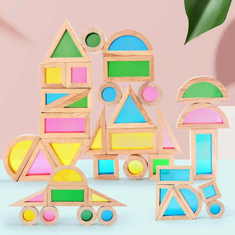 

Creative Acrylic Wooden Rainbow Building Blocks Educational Toy Tower Pile for Children Baby Educational Toy Montessori Kids Toy