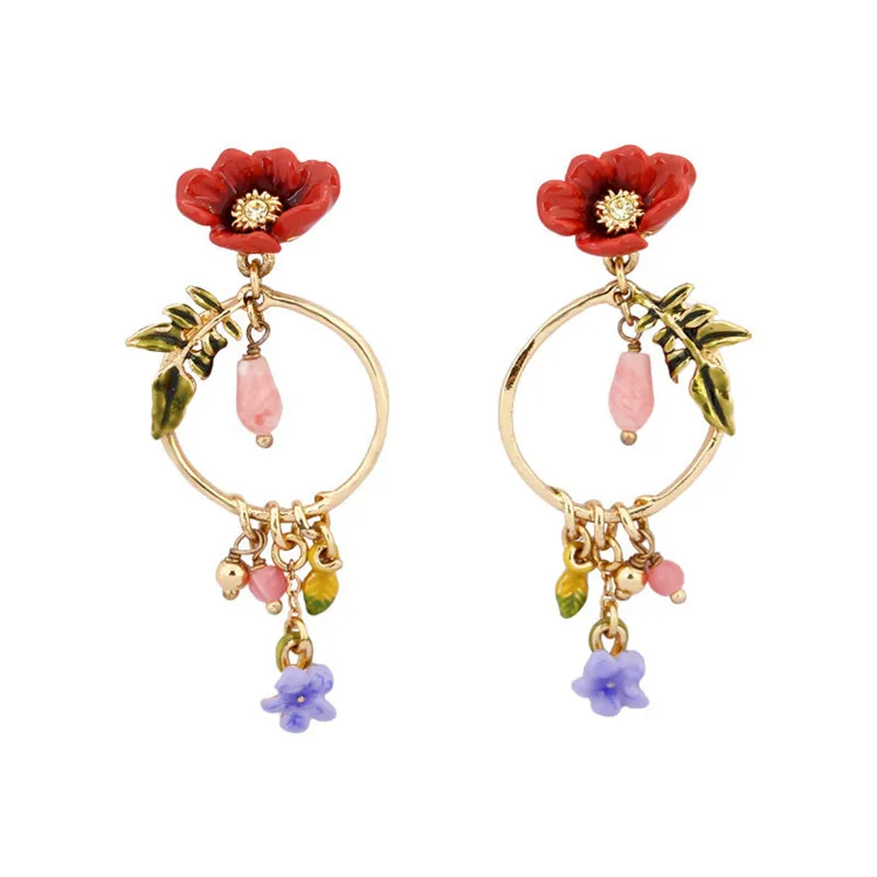 

European and American temperament fashion flower stud earrings new fresh and wild retro niche design earrings women