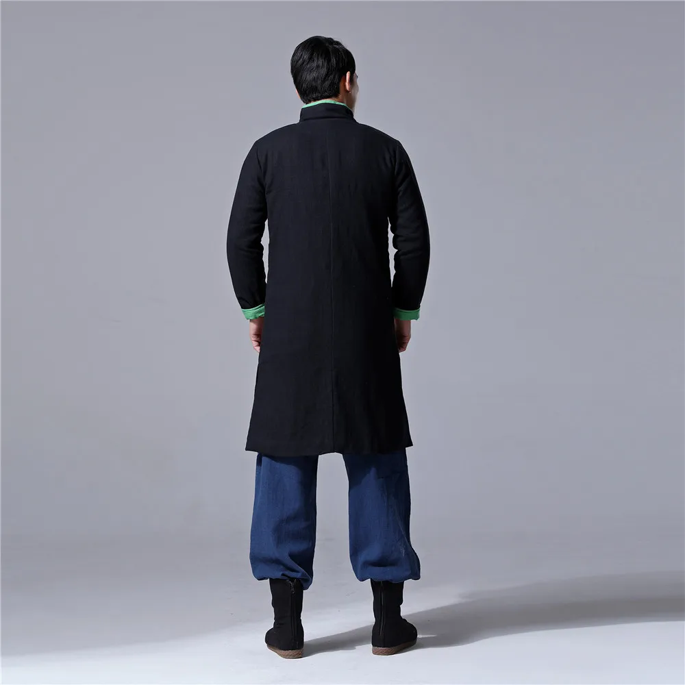 Осенне-зимнее мужское пальто в китайском стиле этническое льняное хлопковое