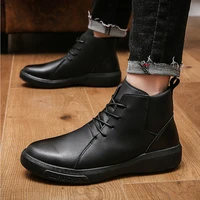 winter boots for man lace up waterproof snow boots warm high top men ankle shoes british style confortable mens leather boot
