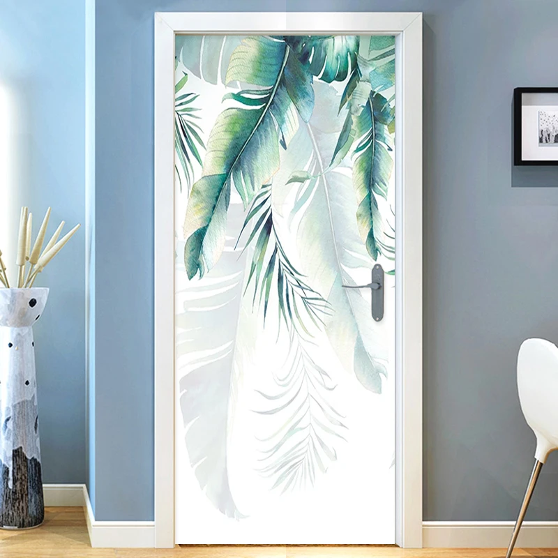 Самоклеящиеся 3D наклейки на двери расписанные вручную банановые листья