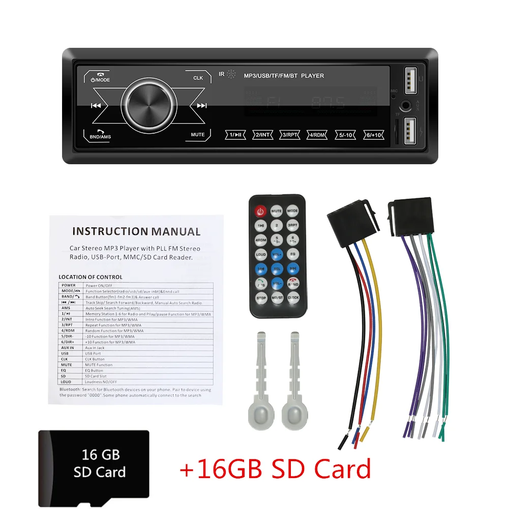 M10-16GB SD Card Авторадио FM Bluetooth freistrecheinrich MP3 USB/SD MMC порт 1DIN Автомобильный плеер радио может касаться кнопок - Цвет: M10-16GB SD Card