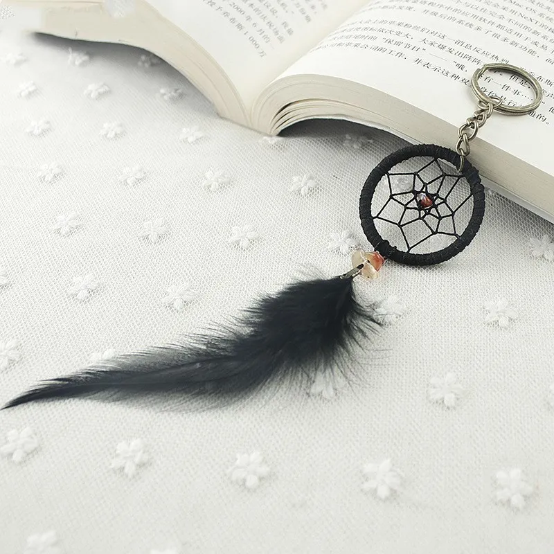 Брелок для ключей Ловец снов ручная работа с черными перьями креативный подарок