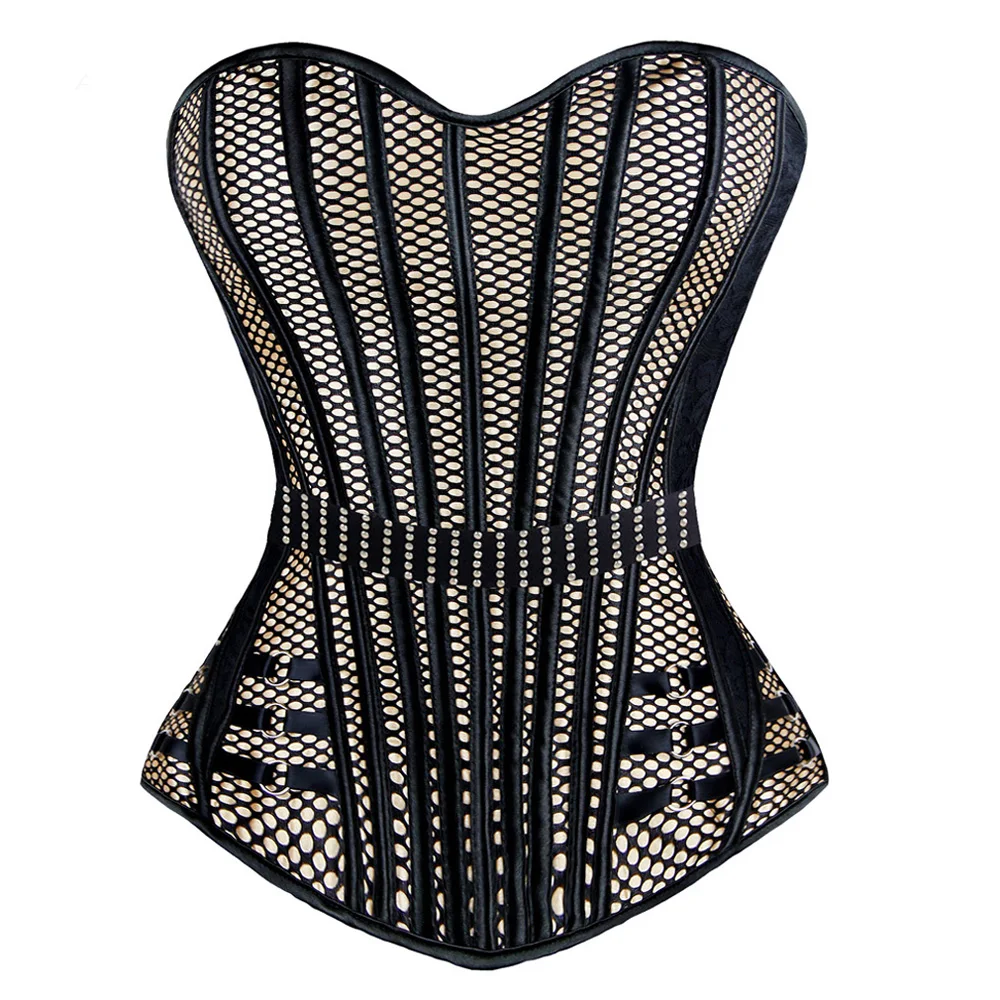 

Sexy Women's Gothic Steampunk Boned Lace up Corset Top Fashion Overbust Corsets and Bustiers Mesh Waist Cincher Shapewear