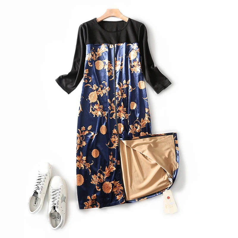 Элегантное винтажное платье кешью цветастое с длинными рукавами выше колена