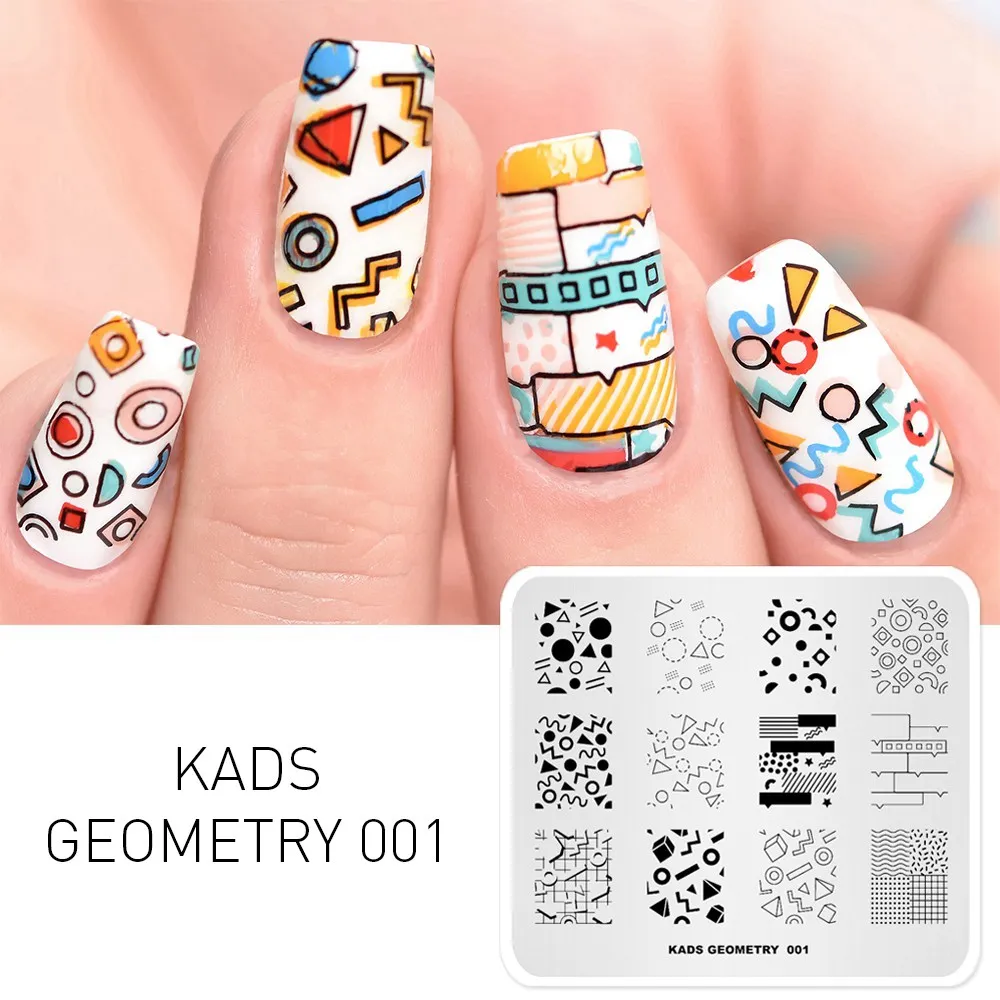 GEOMETRY 001 KADS ногтей штамповки пластины конструкции Геометрическая серия трехмерная линия шаблон для стемпинга для нейл-арта инструменты для ногтей Дизайн ногтей трафарет - Цвет: GEOMETRY 001
