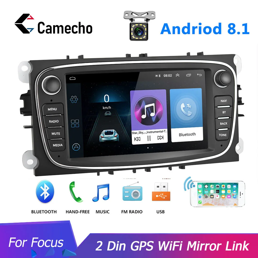 Camecho 2 Din Android 8,1 автомобильный Радио " мультимедийный плеер gps WiFi BT авто видео для Ford Focus MK2 Mondeo C-MAX S-MAX Galaxy II