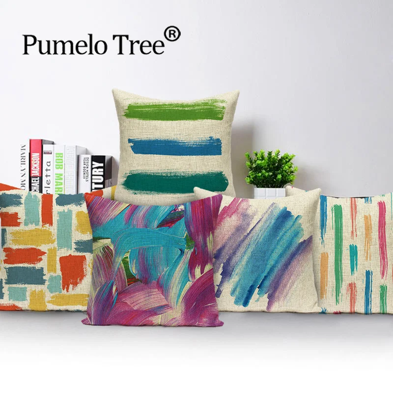 Разноцветный чехол для подушки с абстрактными полосками декоративный украшение