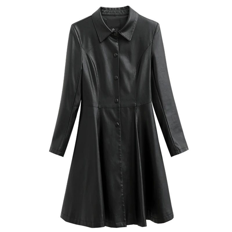 

Fashion Autumn Long Leather Trench Coat Women Plus Size Women Vintage Red Faux Leather Jacket Long Coat Single Breasted Overcoat