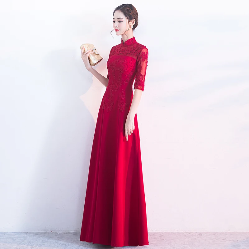 

Embroidery Applique Long Evening Dresses High Neck Half Sleeve Evening Gowns For Party Vestidos Largos Fiesta 2020 New Dress