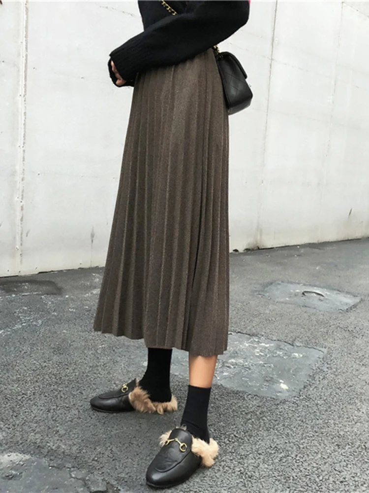 Черная тонкая юбка с завышенной талией половина тела Женская Осенняя коллекция