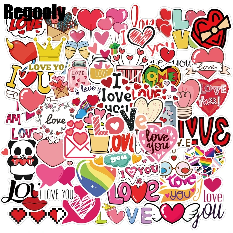 

50pcs Valentine's Day Pink Love Heart Stickers paster Cartoon characters anime movie funny decals scrapbooking diy phone laptop