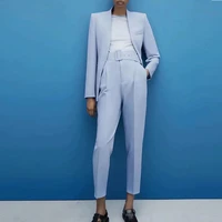 za women blazer set jacket suit with belt pant suit high waist trousers sashes pocket office ladies fashion blazer coat 2021 trf