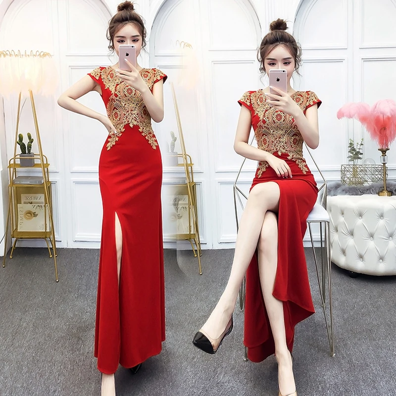 Красные платья подружек невесты Русалка Элегантный Гость Свадебная вечеринка