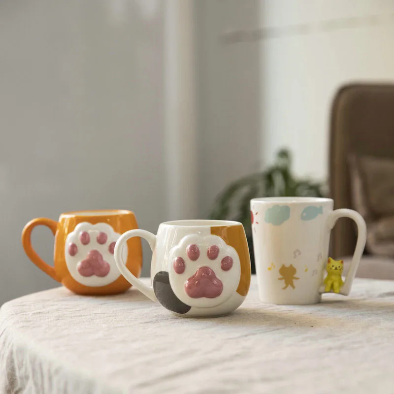 

Nordic Mugs Breakfast Cup 3D Relief Cat Claw Hand-Painted Mug Ceramic Lovers Cups Cute Milk Coffee Tazas Caneca Кружка Taza