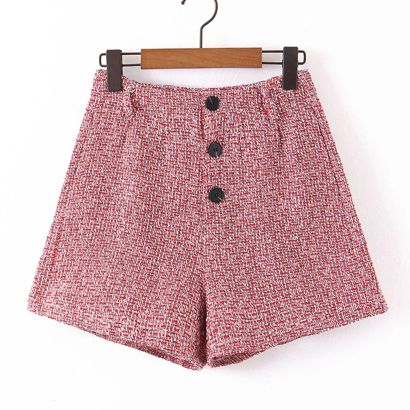 Шорты женские твидовые на пуговицах милые модные шикарные свободные прямые