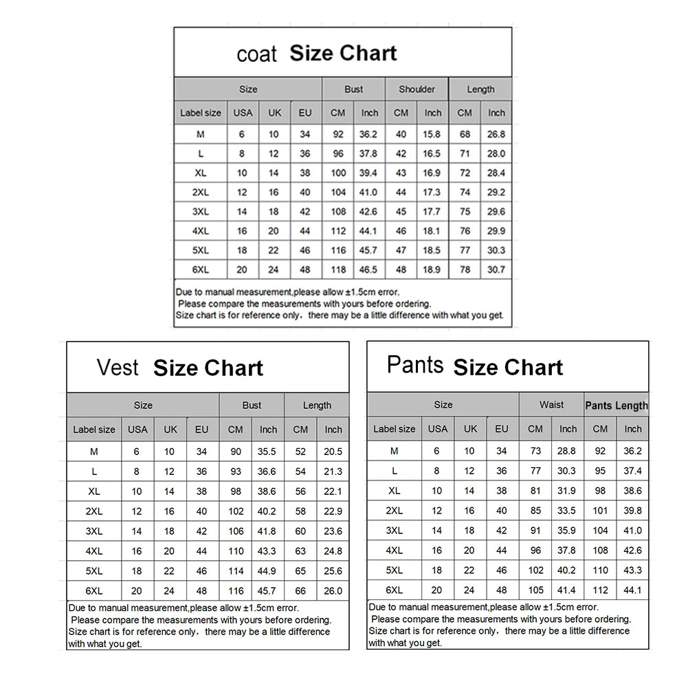 

3Pcs/Set Luxury Plus Size Men Formal Business Vest Jacket Tuxedos Wedding Suit