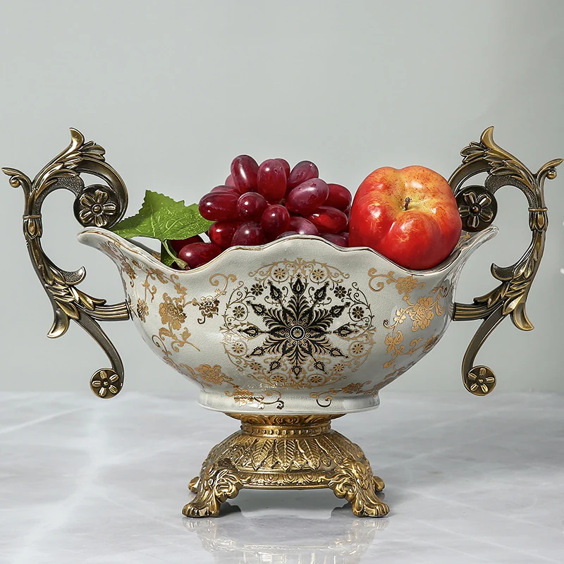 

GY Modern Minimalist Luxury Alloy Ceramic Large Fruit Plate Nordic American Creative Soft Decoration