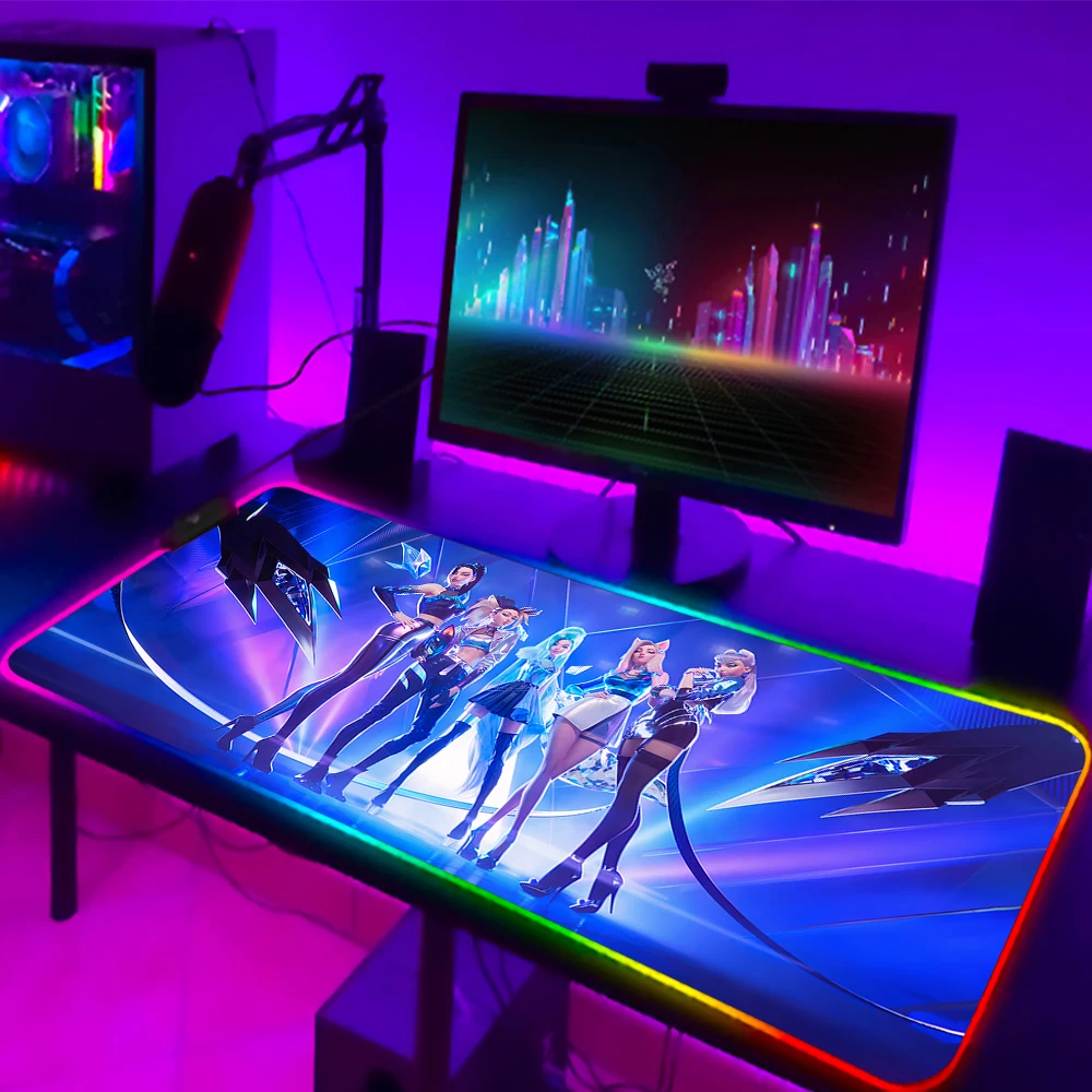 

LOL KDA ALL OUT Mouse Pad RGB LED Akali League of Legends Carpet Gamer PC Computer Keyboard Gaming Accessories Table XL Mousepad