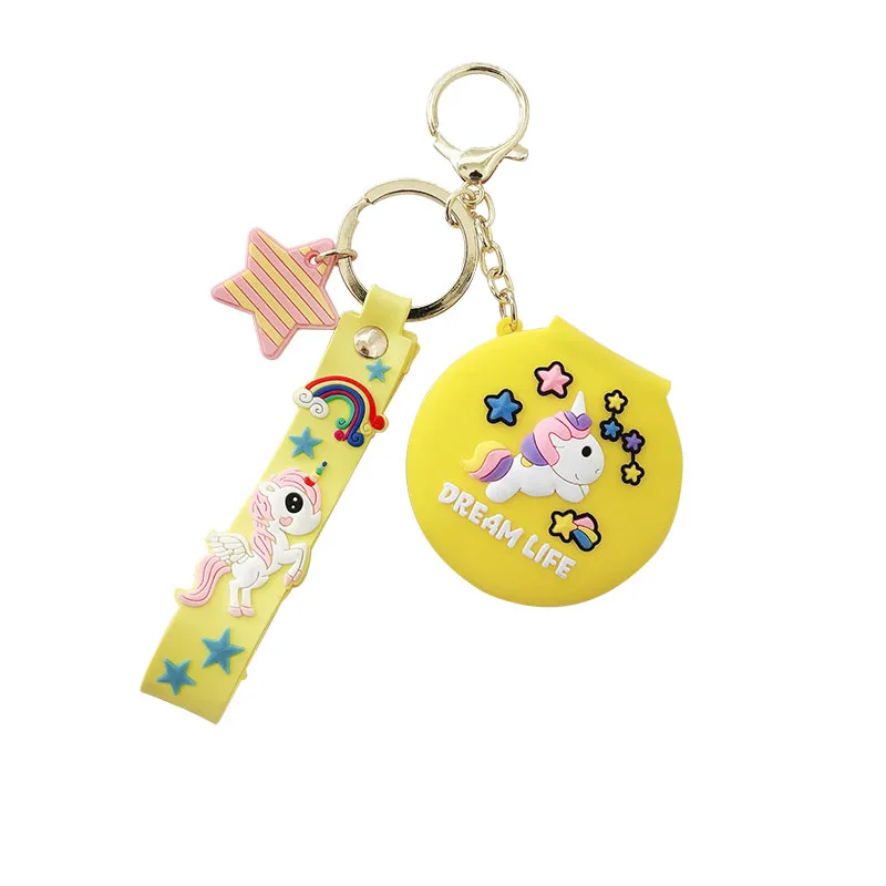 

Cartoon dream unicorn keychain pendant cute girl makeup mirror honey net red mirror bag keychain