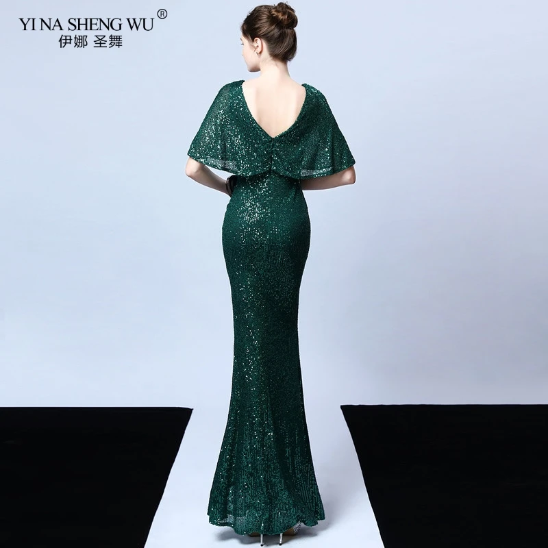 

Gold Sequined Women Evening Long Dress Deep V Neck Sexy Robe De Soiree Short Sleeve Backless Ladies Elegant Party Dress Vestidos