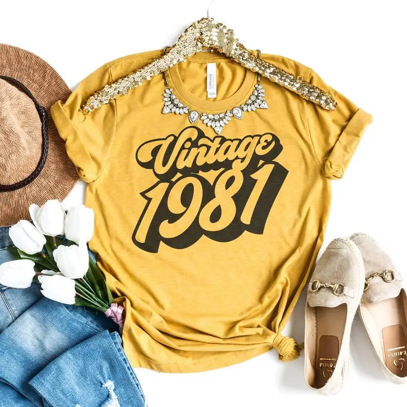 Vintage 1981 - 40th Birthday Shirt Retro Design - 80s Party  - Birthday Outfit - Unisex Graphic Tee woman tshirts  women shirts