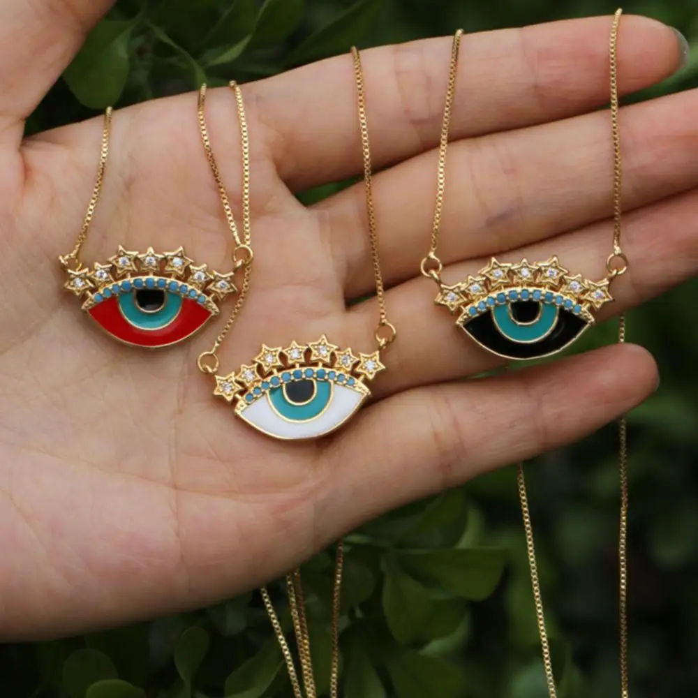 Fashion Lucky eye star evil eye pendant necklace colorful zircon charm gold color girlish choker jewelry designed for women
