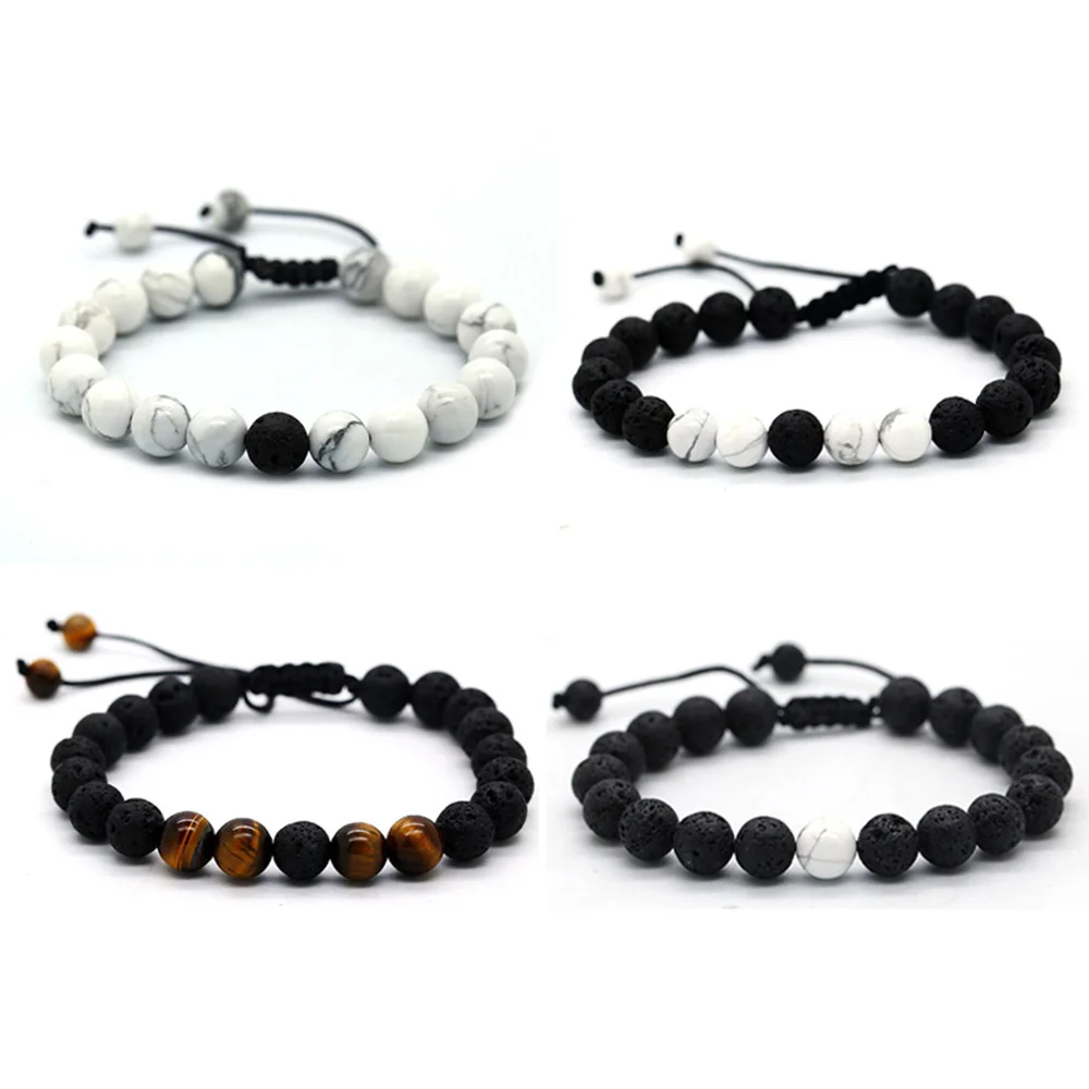 Браслет BOFEE с диффузором из бусин натуральный лавовый камень для йоги