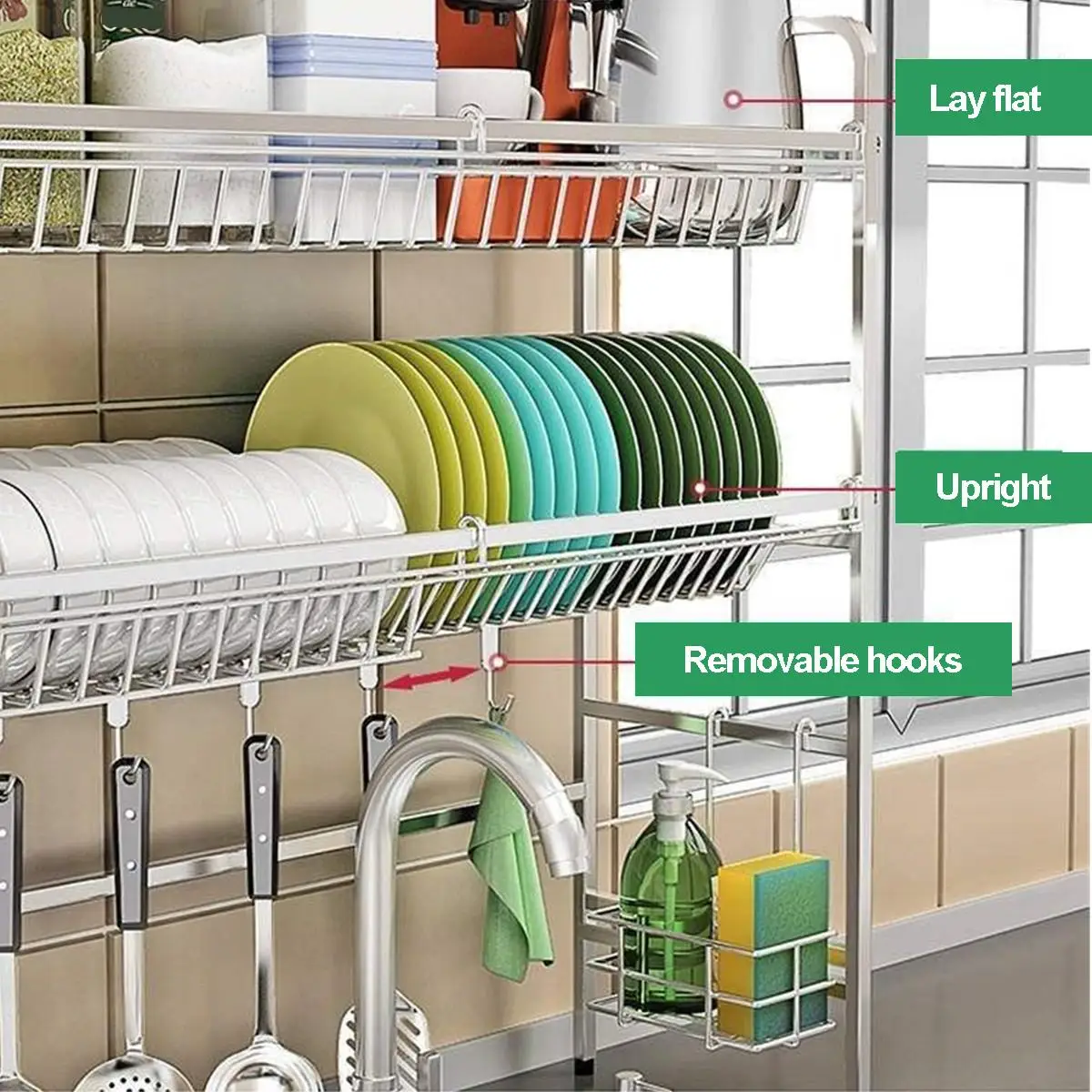 

2 Tier Steel Kitchen Organizer Dish Drying Over Sink Rack Shelf Utensils Holder Countertop Organizer for Plate Dish Drying Rack