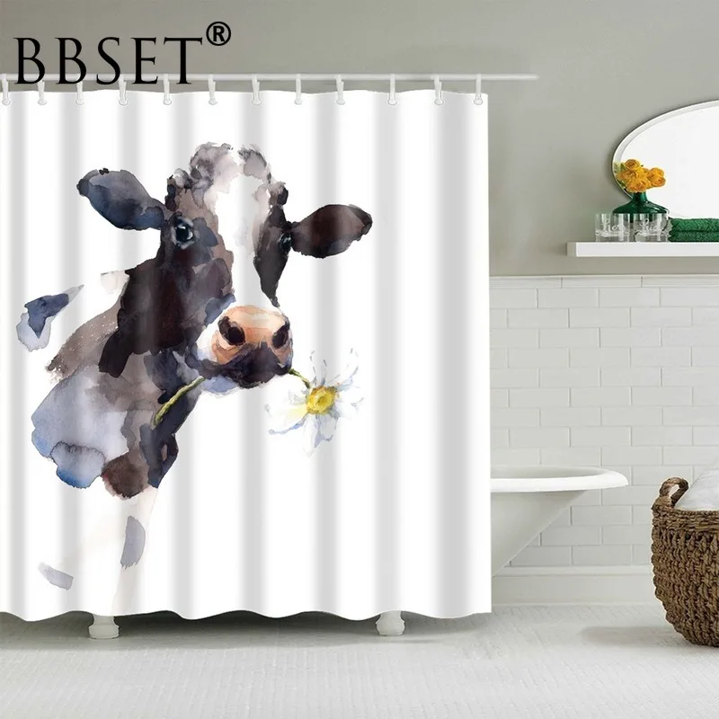 

Funny Animals Shower Curtain Watercolor Painting Cows Eating Pattern Waterproof Multi-size Douchegordijn Bathroom Decor