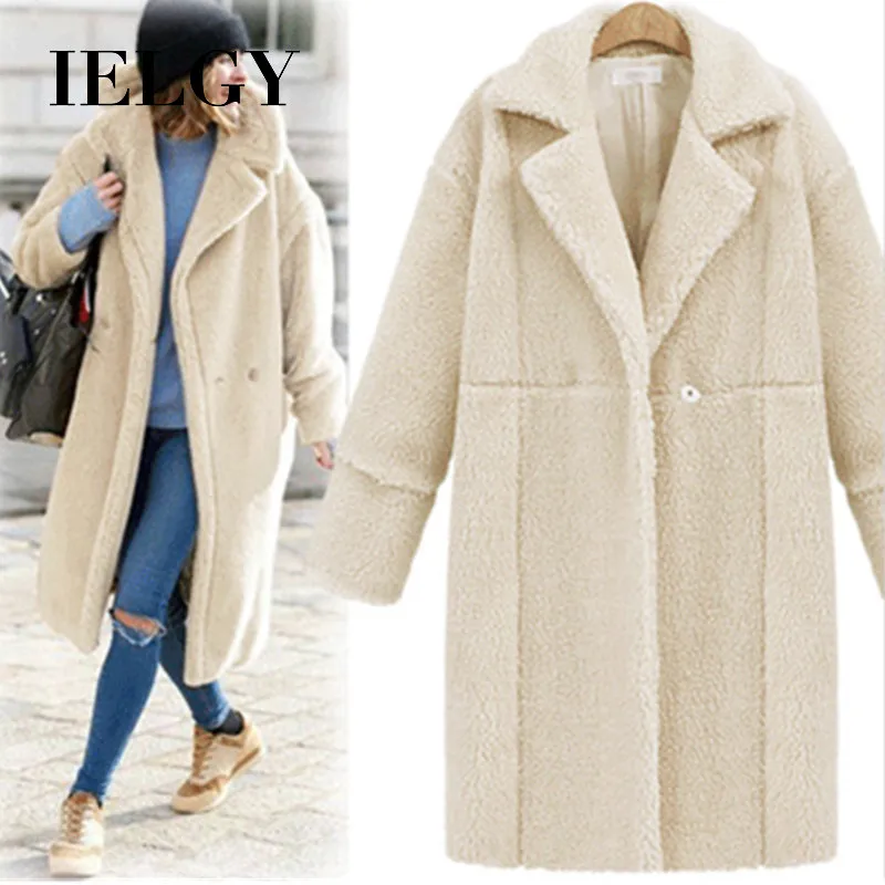 

IELGY кашемировое женское Однотонное шерстяное модное пальто средней длины с длинными рукавами