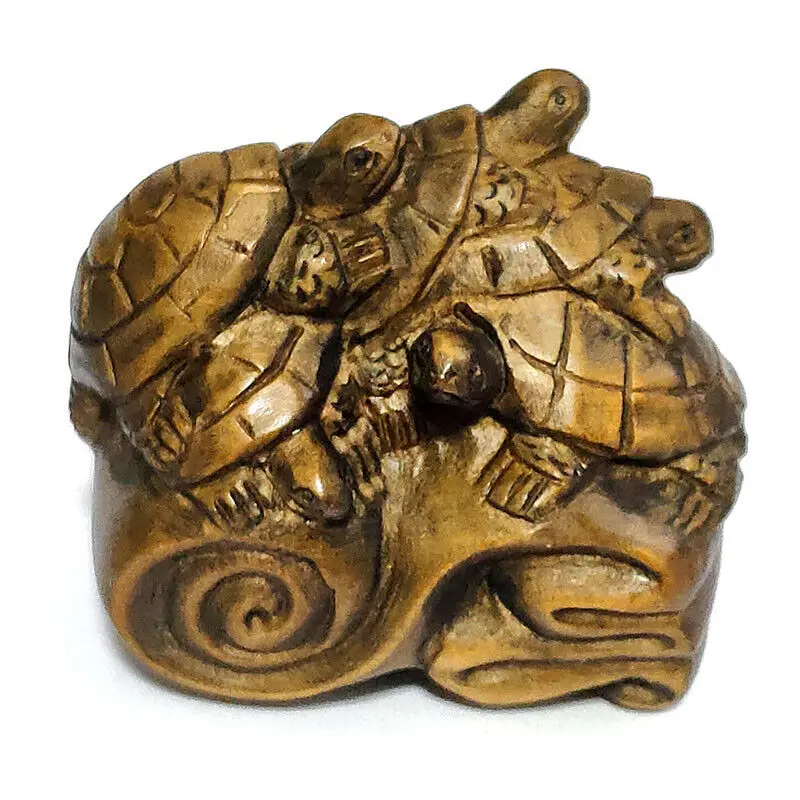 

Y7620 - 2" Hand Carved Boxwood Netsuke Figurine Carving - Turtles