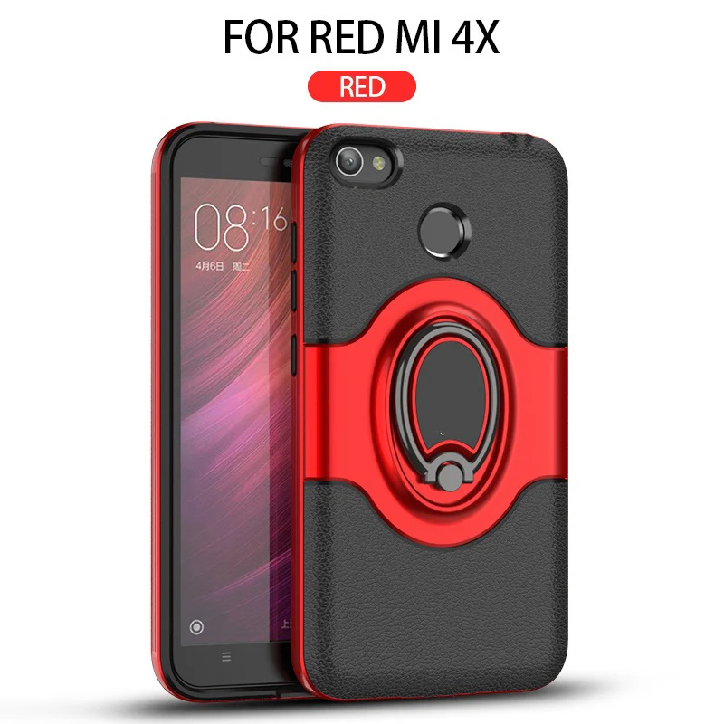 Для Xiaomi Redmi 4X чехол-подставка с кольцом Магнитный держатель на вентиляционное отверстие автомобиля держатель Роскошный чехол с подставкой для Xiaomi Redmi 4X чехол - Цвет: Red