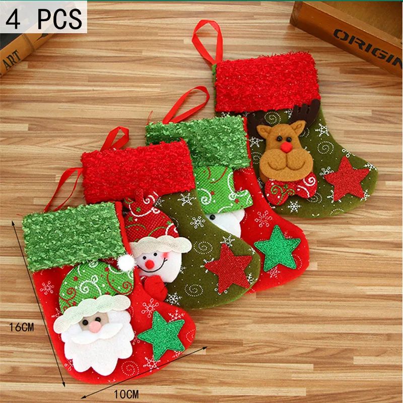 4PCS J 1/3/4 шт, рождественские чулки, мини-носок, Подарочный пакет конфет для детей, Рождественский Декор, новогоднее, Рождественское украшение для дома - Цвет: 4PCS J