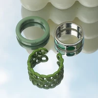 3pcsset y2k fashion acrylic rings green enamel heart twist opening ring chic design wild index finger jewelry wholesale