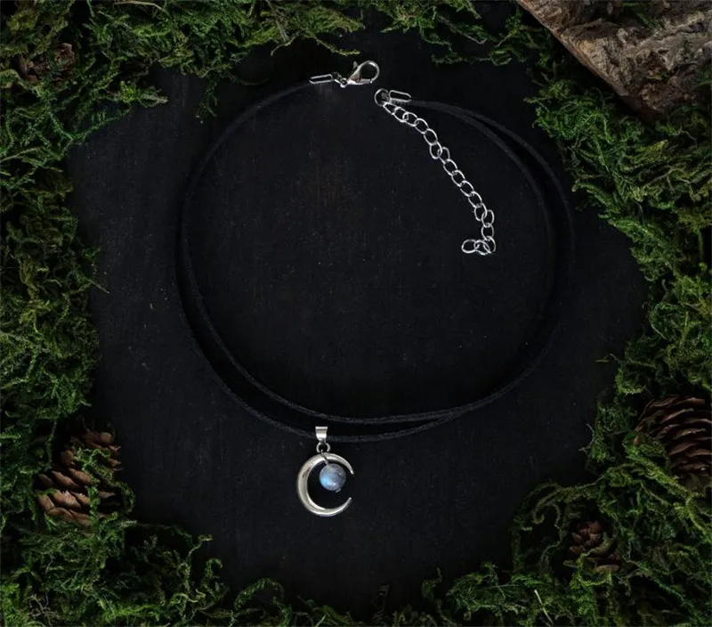 Подвеска в виде небесной Луны цепочка с кулоном из Лабрадорита ювелирные изделия