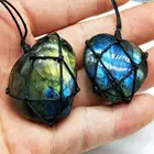 1 шт в форме сердца лабрадорит ожерелье из природного камня кулон с запахом оплетка веревки подойдет в качестве подарка как для мужчин, так и для женщин ожерелье с положительной энергетикой ювелирные изделия