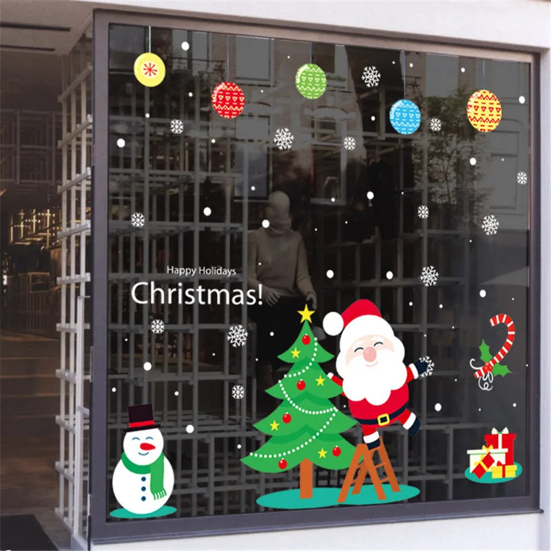 Рождественские наклейки на стену Снежинка Санта Клаус Печать Дети для спальни