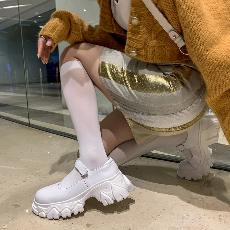 

Thick bottom increased female shallow mouth muffin shoes 2020 spring and autumn new wild leather casual shoes X246