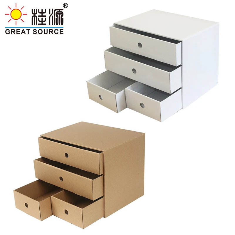 4 Drawers Storage Composable Cabinet Office Corrugate Foldable Home Storage Kraft Paper Environment Friendly（2PCS）