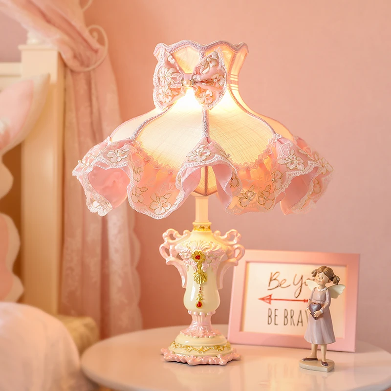 

European Style Warm and Cute Home Children's Room Girl Princess Pink Table Lamp Bedroom Bedside Lamp