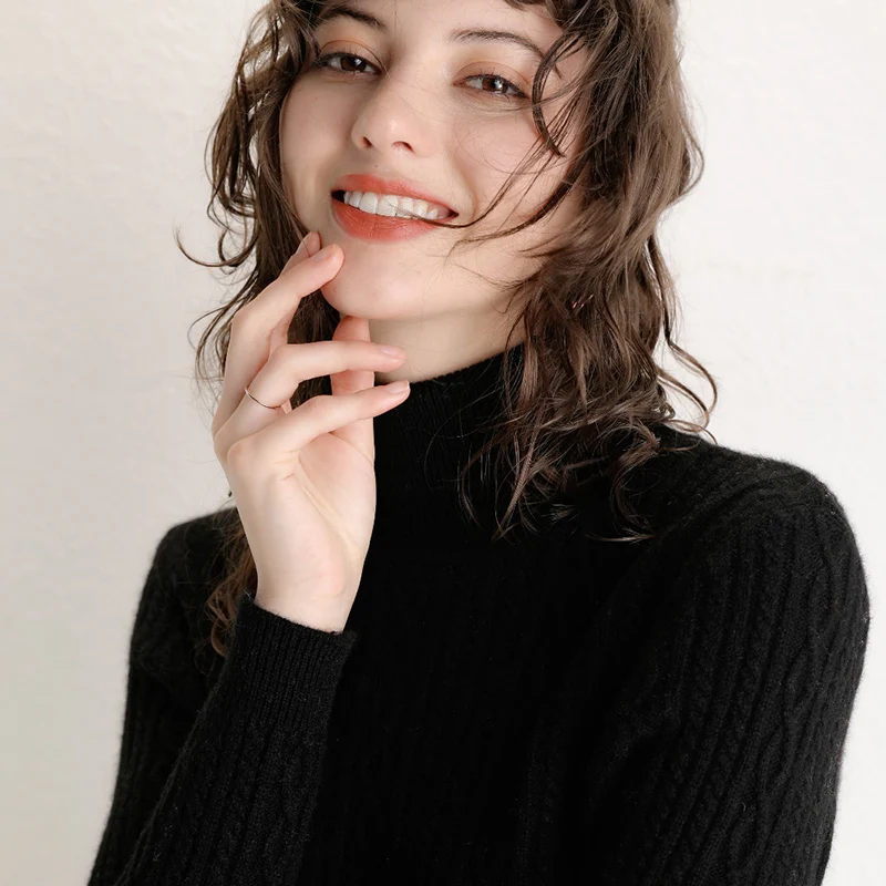 Осенне-зимний свитер для женщин с высоким воротником вязаный кашемировый 2019