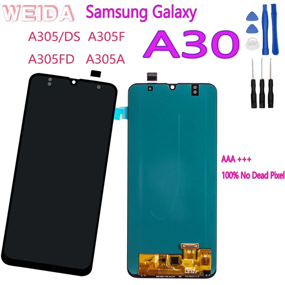 

AMOLED 6.4'' LCD Display for SAMSUNG GALAXY A30 A305/DS A305F A305FD A305A Touch Screen Digitizer Assembly Replacement