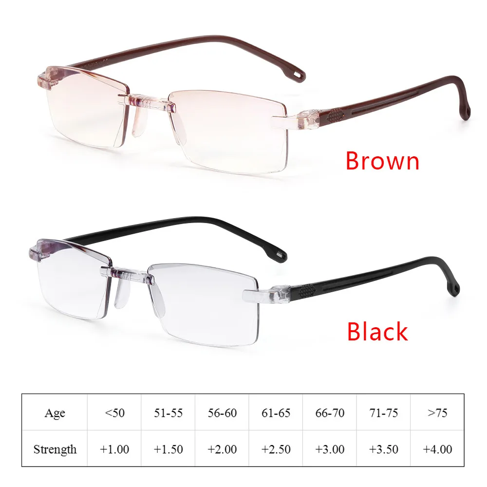 Унисекс без оправы со стразами очки для чтения защита от синего излучения
