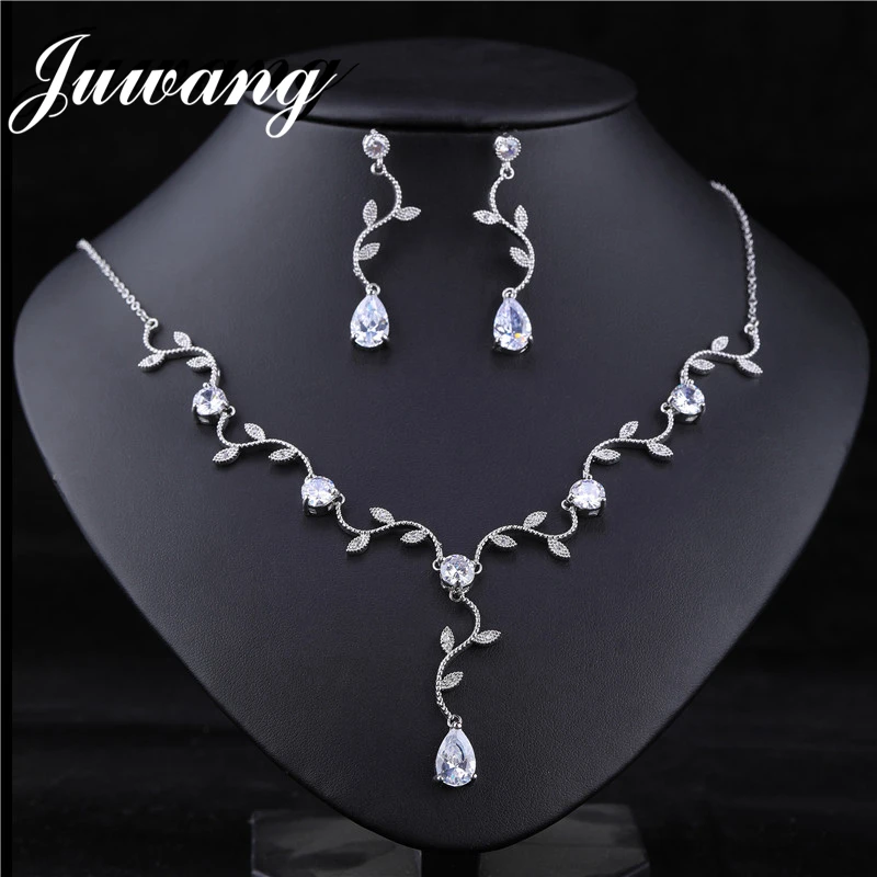 JUWANG Стразы красивые листья и капли воды Свадебные Ювелирные наборы роскошные