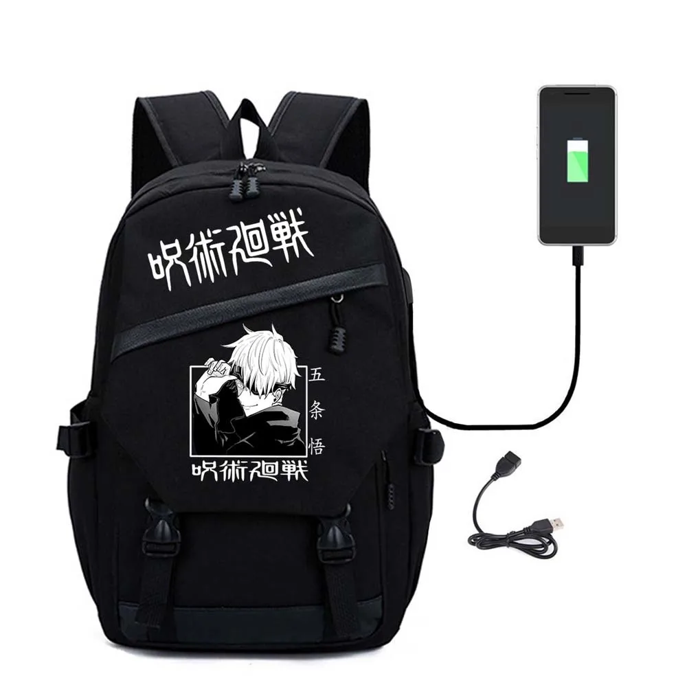 

Gojo Satoru Backpack Jujutsu Kaisen Anime Japanese Style Fashion Unisex Multifunction USB Charging Laptop Shoulder Travel Bags