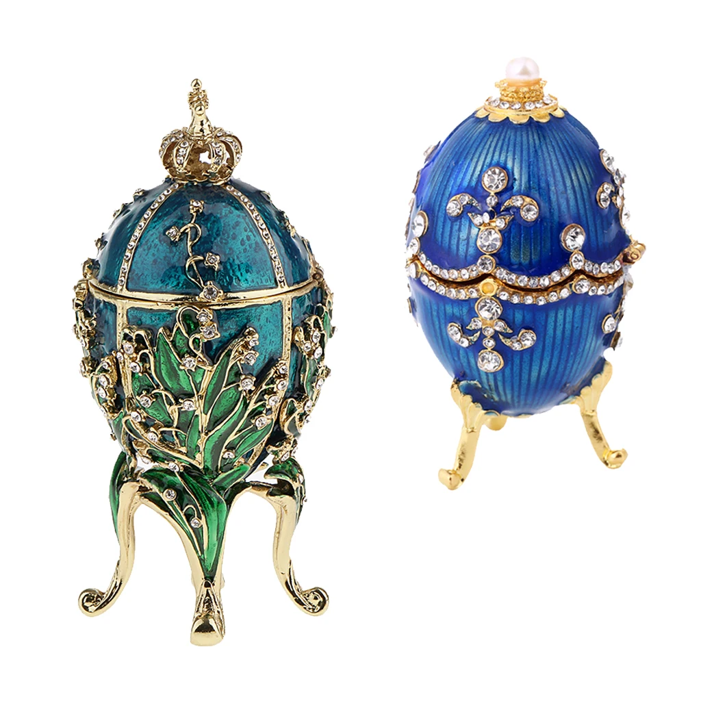 2Pcs Crystal Easter Faberge Egg Jewelry Box Earrings Russian Trinkets Case Easter Gifts Collectible Figurines Creative Gifts